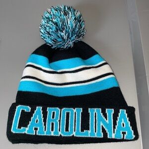 Carolina Panthers Striped Poof Top Knit Beanie Hat OS